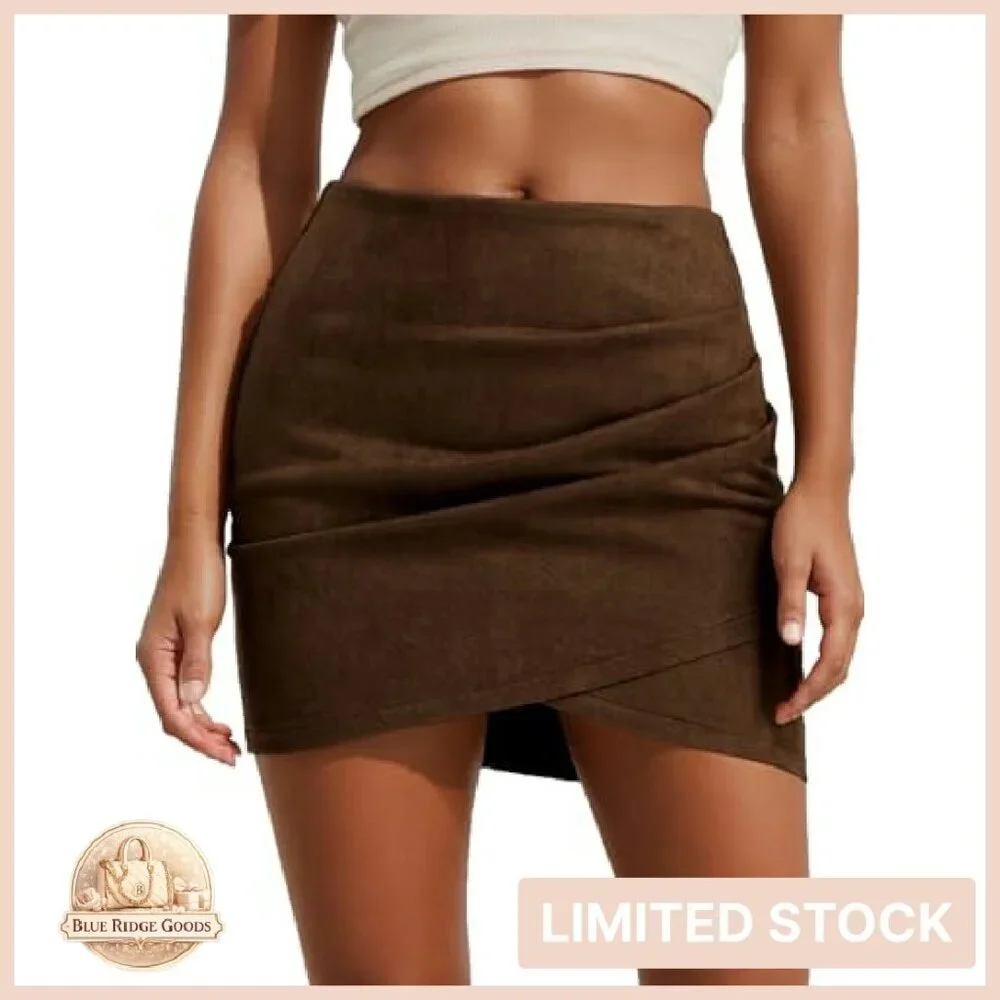 Faux Suede Mini Skirt Bodycon Ruched Tulip Hem Chic Y2K Style